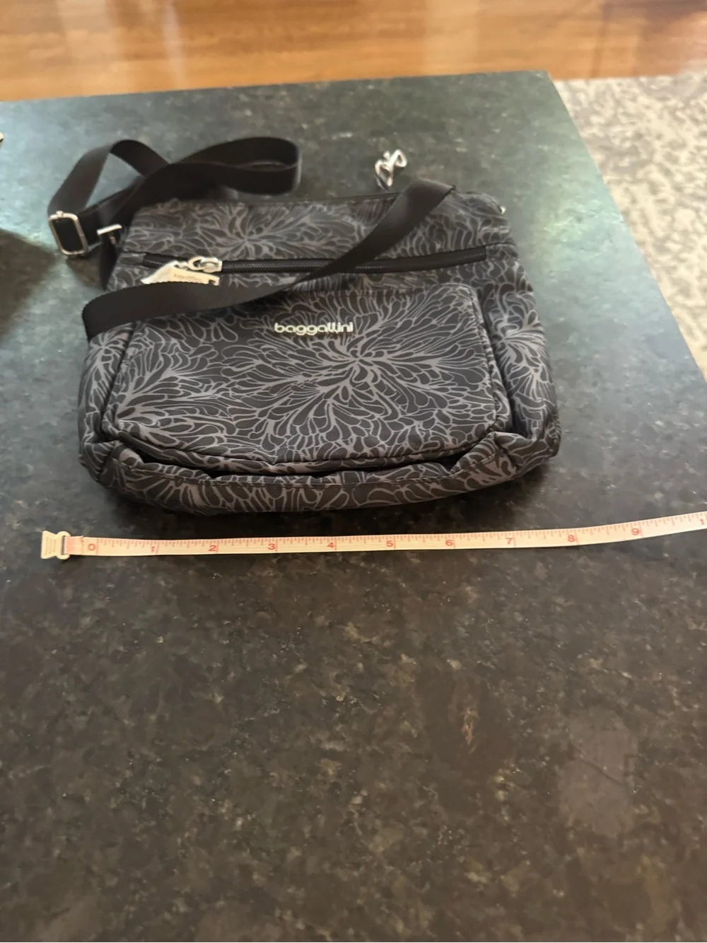 Baggallini Crossbody Shoulder Bag - Black Floral Pattern